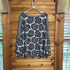 LOFT Black and White Paisley Blouse